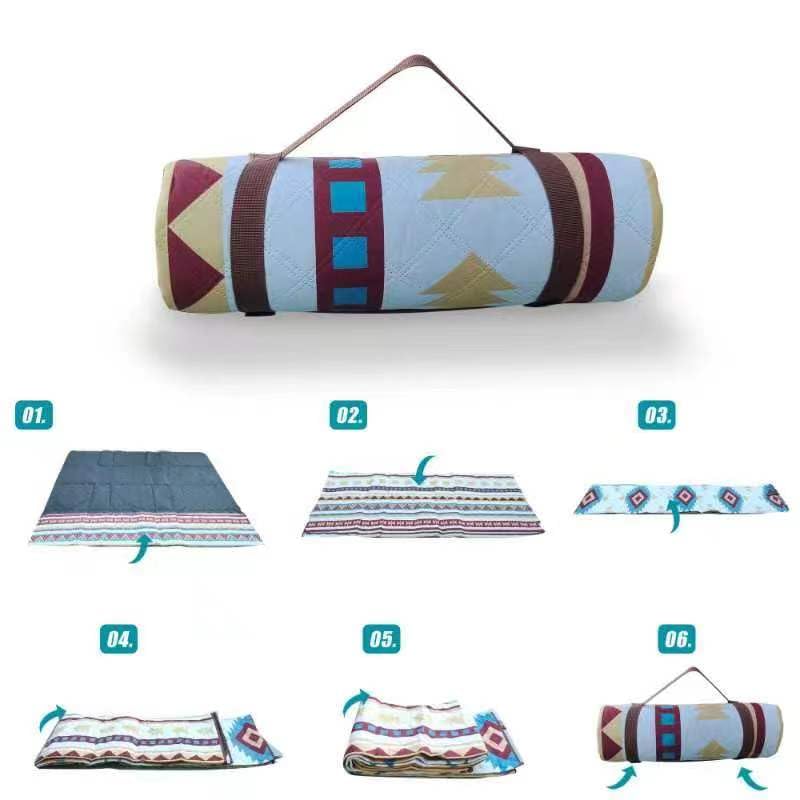 EXELNT Extra Large Outdoor Picnic Blankets Waterproof, for The Beach, Camping Travelling on The Grass, Park Blanket, Rolling Up Packaging,Portable Carring, 79" x 79" Picnic Mat - Aksu Style (Green)