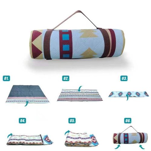 EXELNT Extra Large Outdoor Picnic Blankets Waterproof, for The Beach, Camping Travelling on The Grass, Park Blanket, Rolling Up Packaging,Portable Carring, 79" x 79" Picnic Mat - Aksu Style (Green)