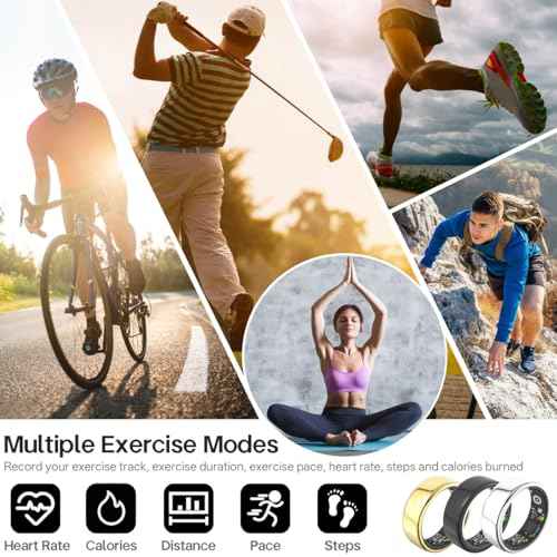 Smart Rings for Women Men,Fitness Tracker Ring,Heart Rate,Blood Oxygen,Blood Pressure,Step Tracker,Sleep Monitoring,No Subscription Fee,IP68 Waterproof FRAY Smart Ring for iPhone&Android(Gold 8)