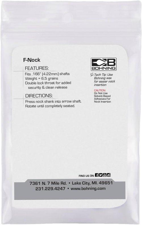 Bohning F Nock - .166 Shafts (4mm, VAP, Nano, Micro), 12 Pack, Kiwi