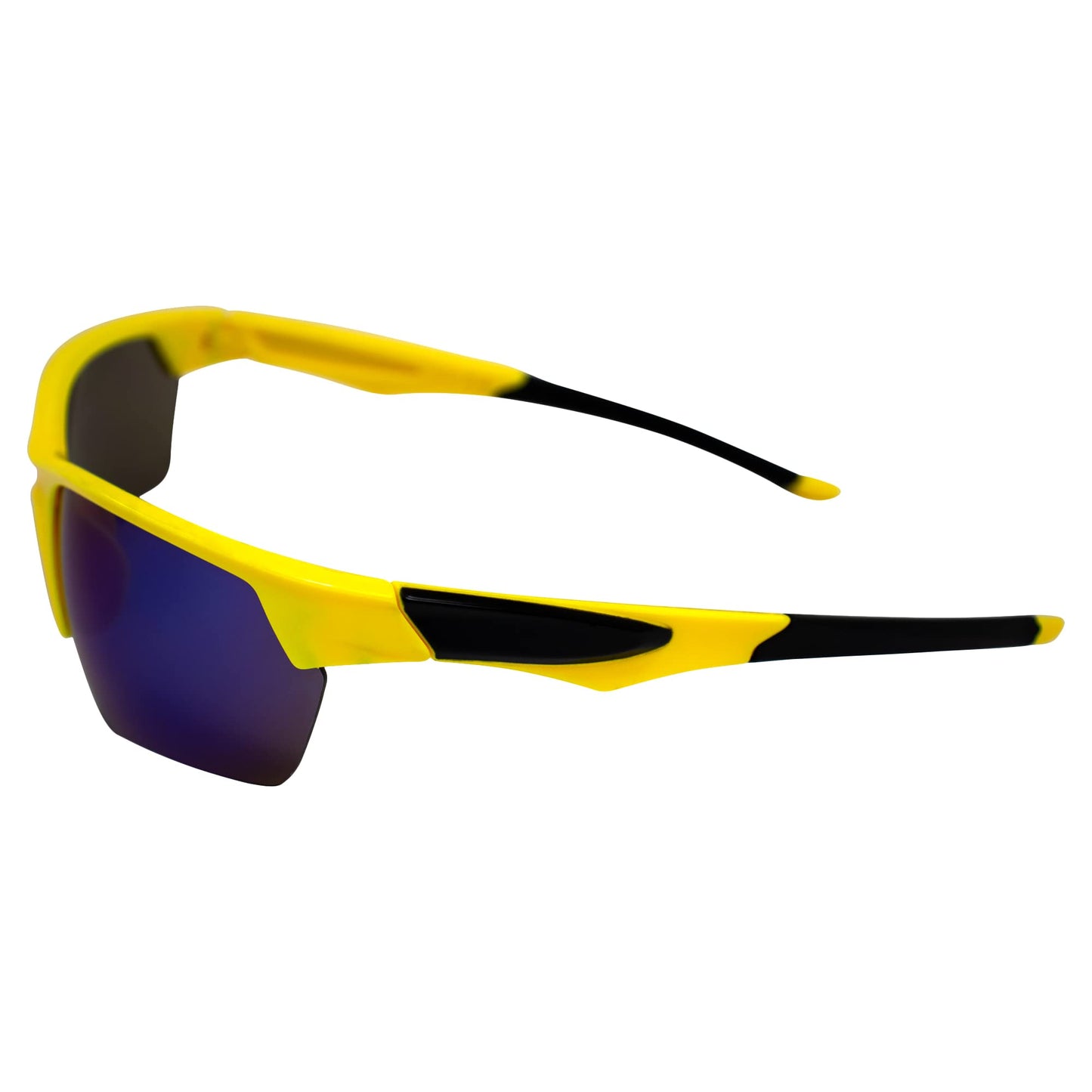 AlterImage Orion Wraparound Sports Retro Sunglasses for Men or Women Yellow Semi-Rimless Frame w/Coinjected Black Rubber Tips & G-Tech Blue Lenses