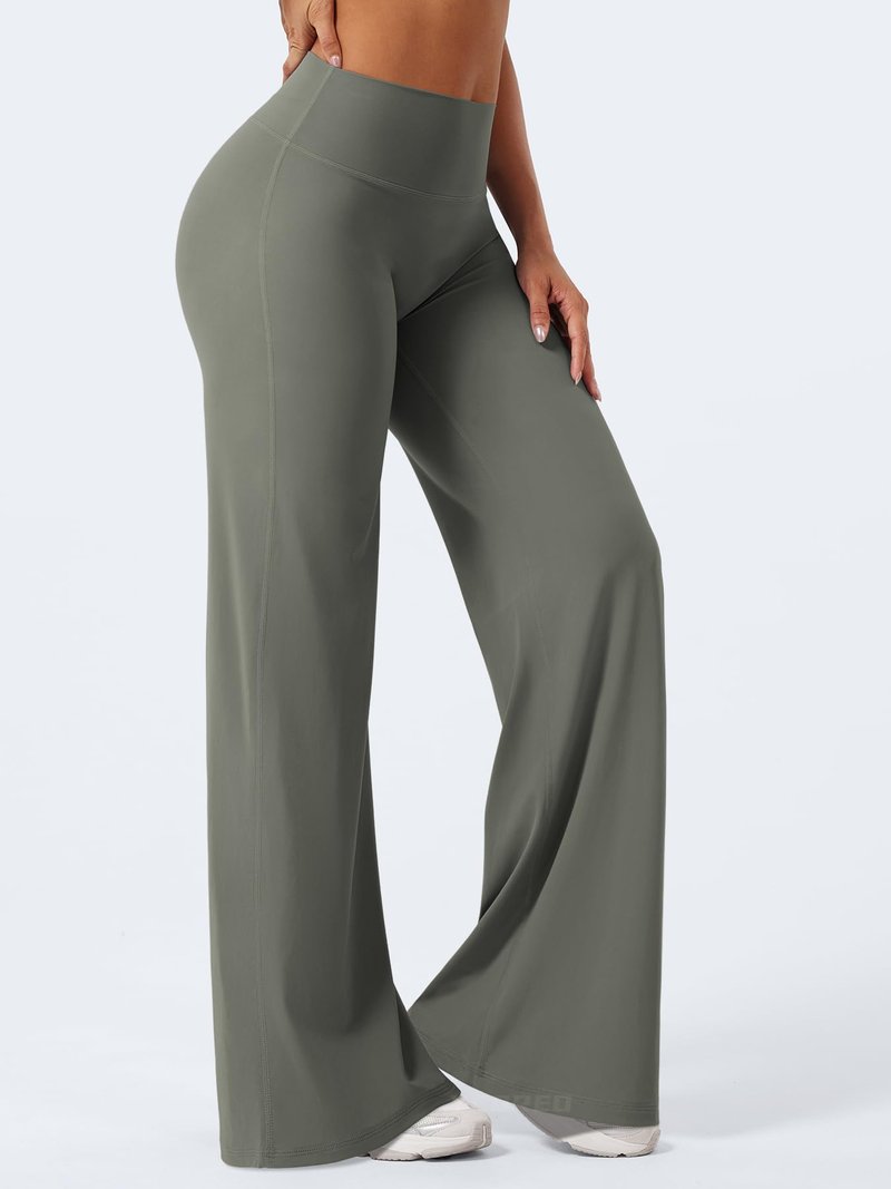 YEOREO Workout Leggings Womens No Front Seam Straight Leggings 35" High Waist Buttery Eddiy Gym Yoga Pants Gray Green S