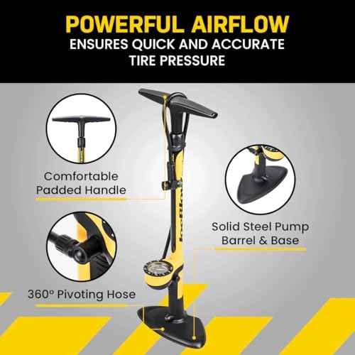 Topeak JoeBlow Sport III High-Pressure Bike Floor Pump ? 160 PSI, Durable Steel Barrel, 3¡± Analog Gauge, TwinHead DX5 Pump Head, Long Hose, Ergonomic Handle, Fits Presta, Schrader, & Dunlop Valves