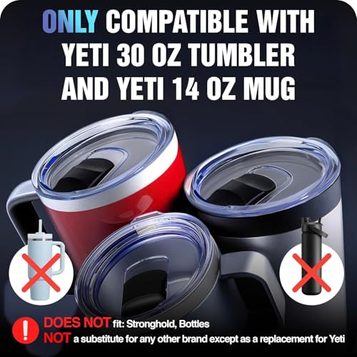 2 Packs Replacement for Yeti 30 oz Tumbler Lid, Compatible with Yeti Coffee Cup (14 oz) Mug, Spill Proof Cup Lids Covers with Magnetic Slider Switch, BPA Free – Not Leakproof