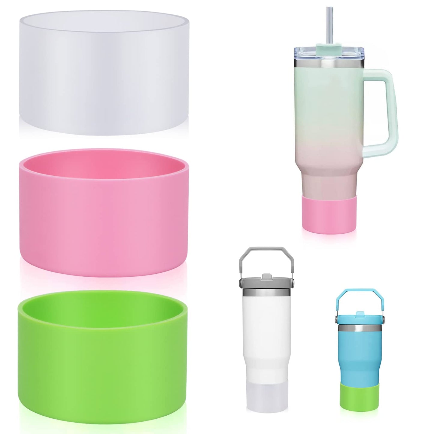 3 Pcs Silicone Bumper Boot for Stanley Quencher Adventure 40oz & IceFlow 20oz, Reduces Noise, Protective Bottle Bottom Sleeve Cover