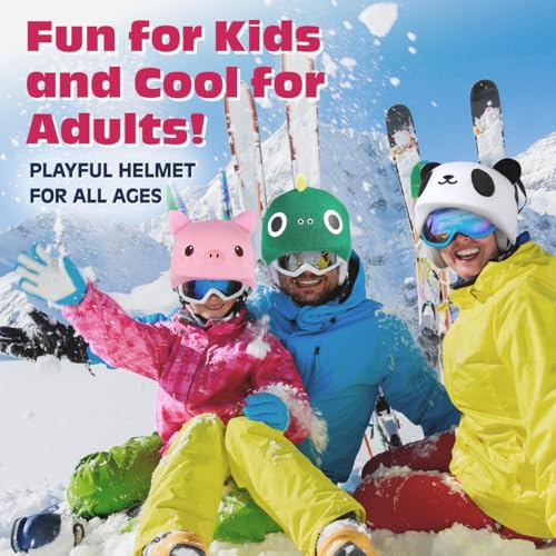 YCONNECT Ski Helmet Cover - for Helmets of Ski, Snowboard, Skateboard, Bicycle - Knitted Helmet Covers for Skiing, Paragliding - Fun Funny Gifts for Kids & Adults (Black Dinosaur