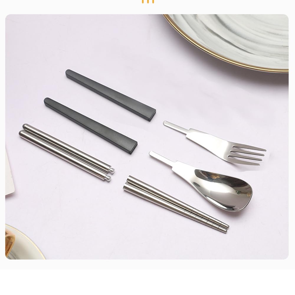 2Pack Folding Stainless Steel Cutlery Set with Case, Travel Foldable Collapsible Portable Tableware Utensil Spoon Fork Chopsticks for Picnic