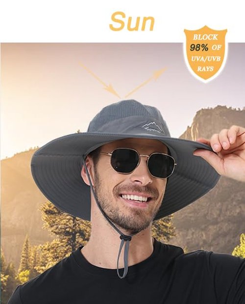 ZOORON Sun Hats for Men Women UPF 50+ Bucket Hat UV Protection Boonie Hat for Fishing Hiking Garden Safari Beach Light Grey