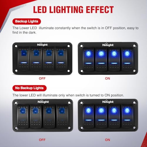 Nilight 16AWG 14AWG 12AWG LED Light Bar Wiring Harness Kit 12V On/Off 4 Gang Rocker Switch Panel Power Relay Blade Fuse 5Pin Toggle Switches for Cars Boat ATV Trucks-8 Leads