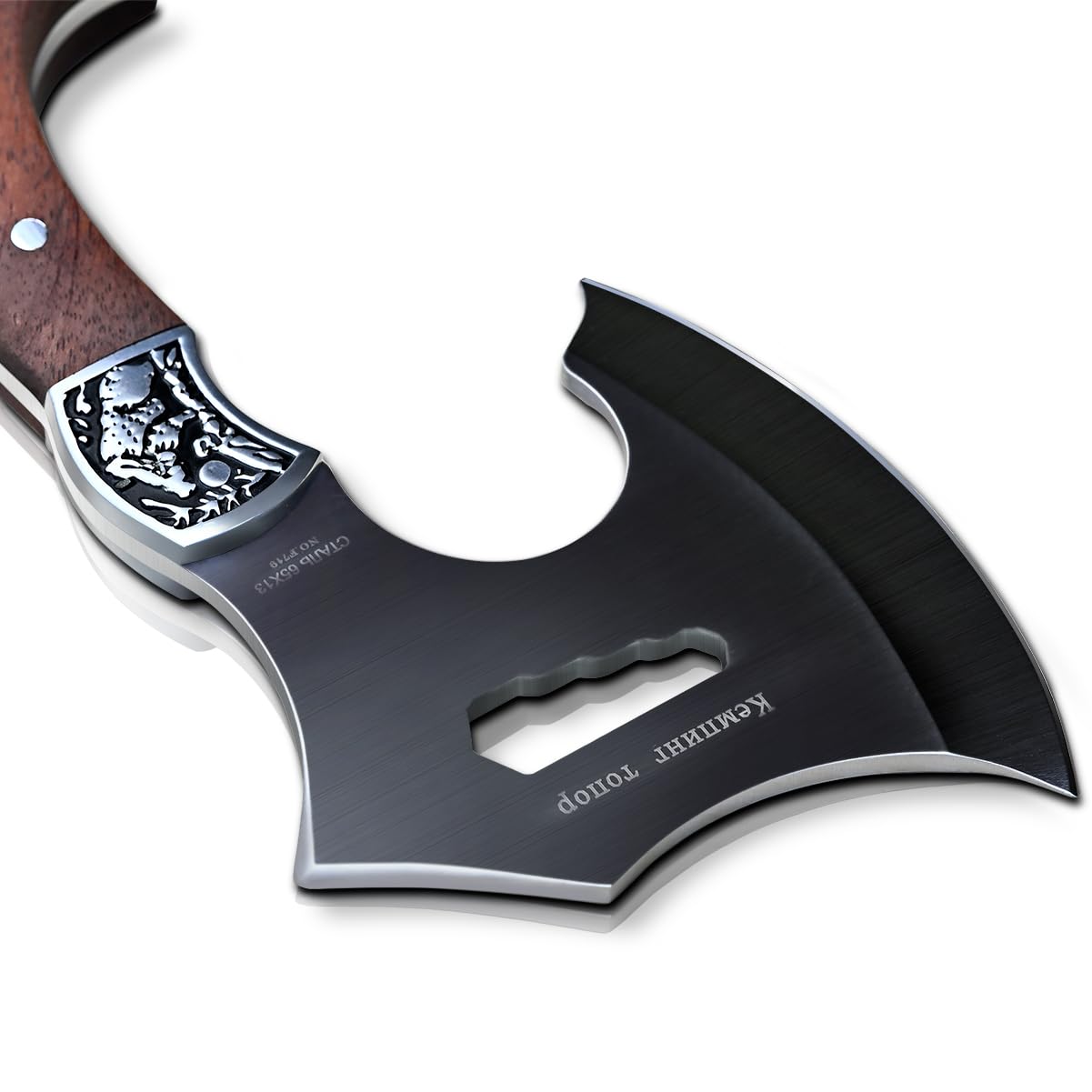 GEERMOLAN Camping Hatchet Overall 9.45in w/4.3in Blade, Camp Axe Wooden Grip, Survival Hiking Tactical Axe, Sheath Included