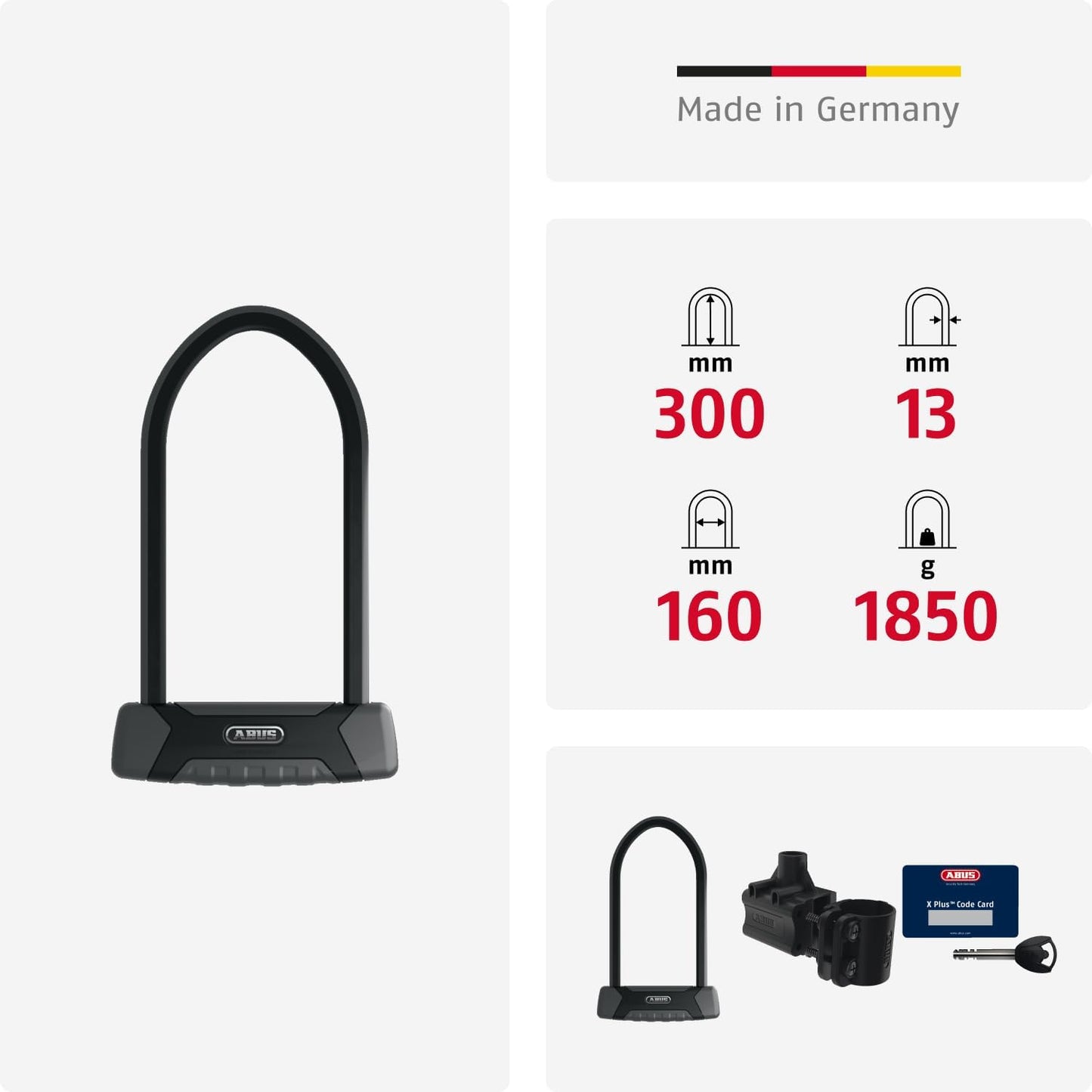 ABUS Granit X-Plus 540 540/160 HB230, 9" + USH, Bike U-Lock, Black