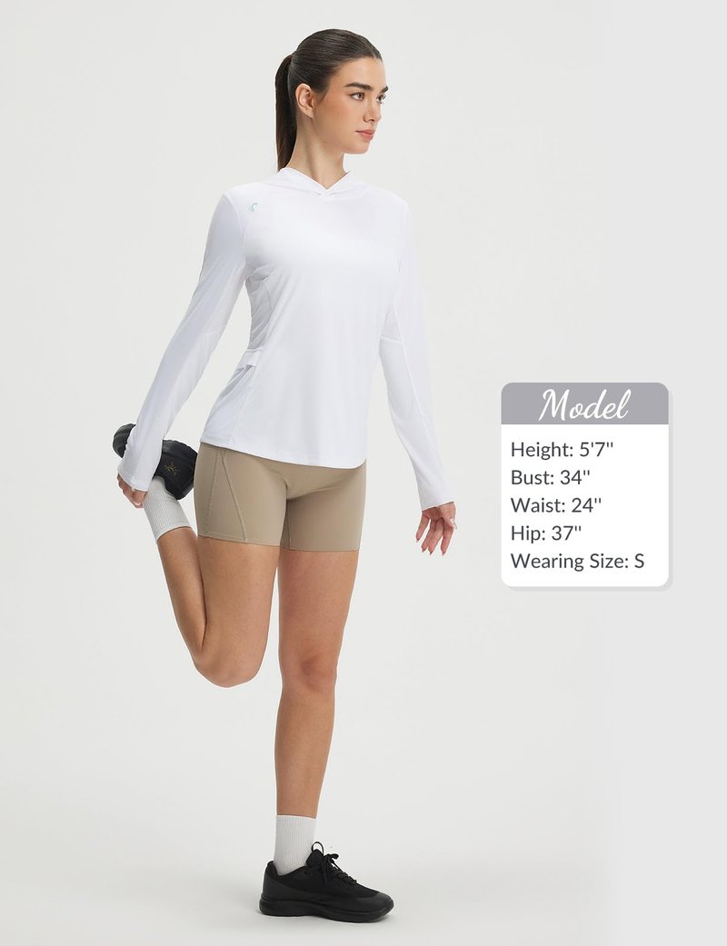 baleaf Women's Sun Shirts UPF 50+ UV Shirt Mesh Back Lightweight Long Sleeve Tops Breathable SPF Hoodie for Hiking White M