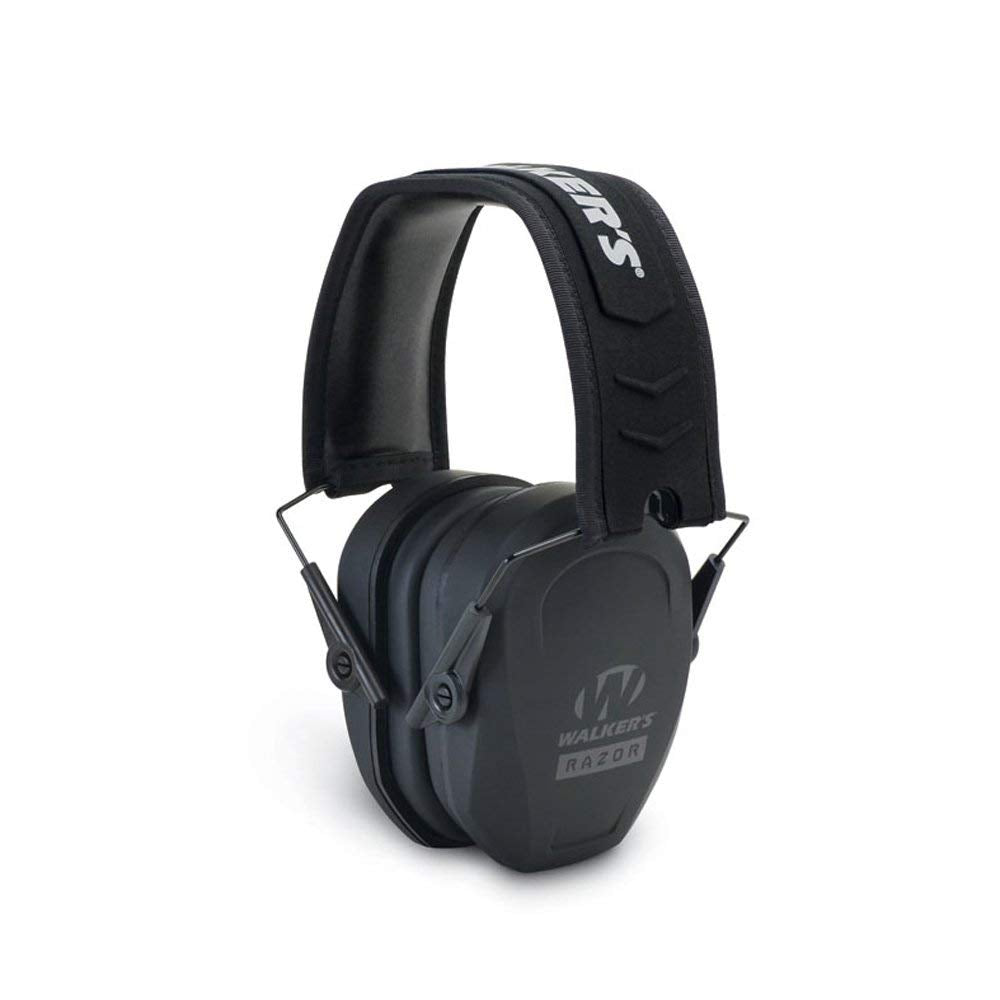 Walker's Razor Slim Passive Earmuff - Ultra Low-Profile Earcups - Black & Sport High-Grade Polycarbonate Lenses Half Frame Soft Rubber Nose Piece Adjustable Safety Shooting Glasses, Clear