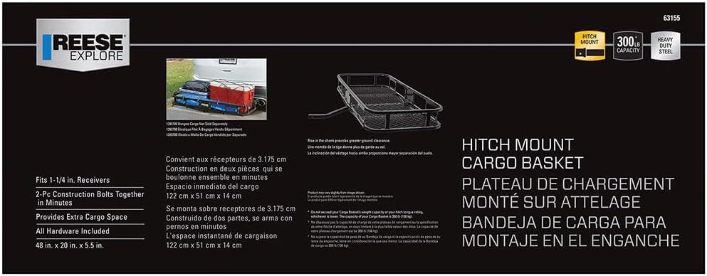 Reese Pro Series 63155 Rambler Hitch Cargo Carrier for 1-1/4” Receivers, Black