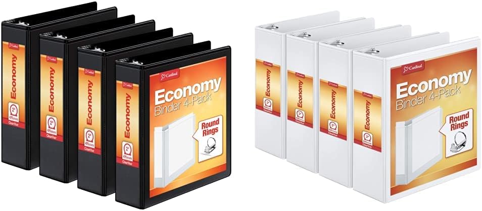 Cardinal Economy 3 Ring Binder, 1 Inch, Presentation View, Black, Holds 225 Sheets, Nonstick, PVC Free, 4 Pack of Binders (79512)