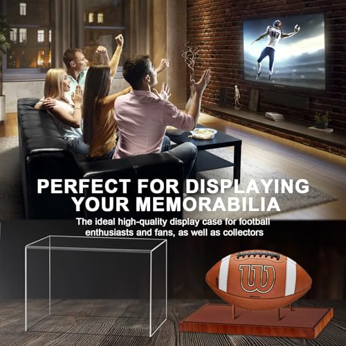 Football Display Case - Acrylic Clear UV Protected with Solid Wood Base - Brown Variation