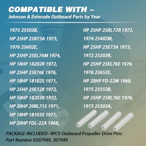 Outboard Propeller Shear Drive Pins - Replacement 4 Pack for Johnson & Evinrude