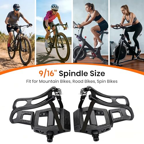 Bike Pedals with Toe Cages for Regular or Clipless Shoes 9/16"