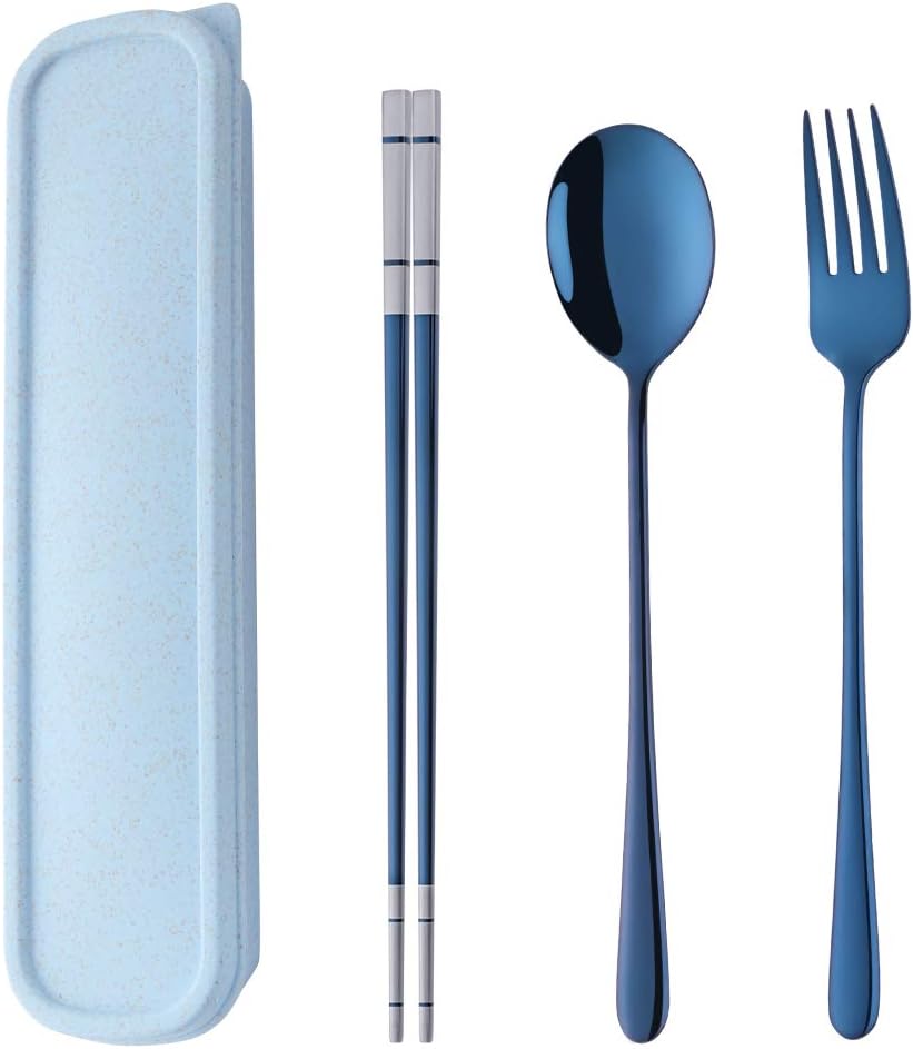 3 PCS Outdoor Flatware Set Fork Spoon Chopsticks/Travel Flatware Set with a Case