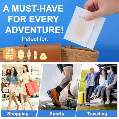 Gel Blister Bandages 21ct, Waterproof Hydrocolloid Blister Bandages for Foot Wound Quick-Healing Blister Cushions for Toe Heel All-Day Prevention, Variety Combo Pack