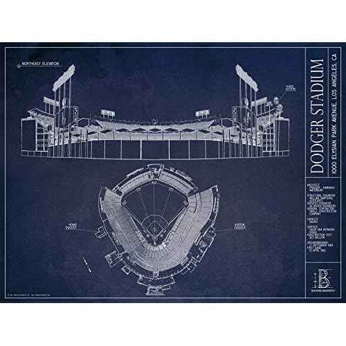 Dodger Stadium Blueprint Style Print (Unframed, 18" x 24")