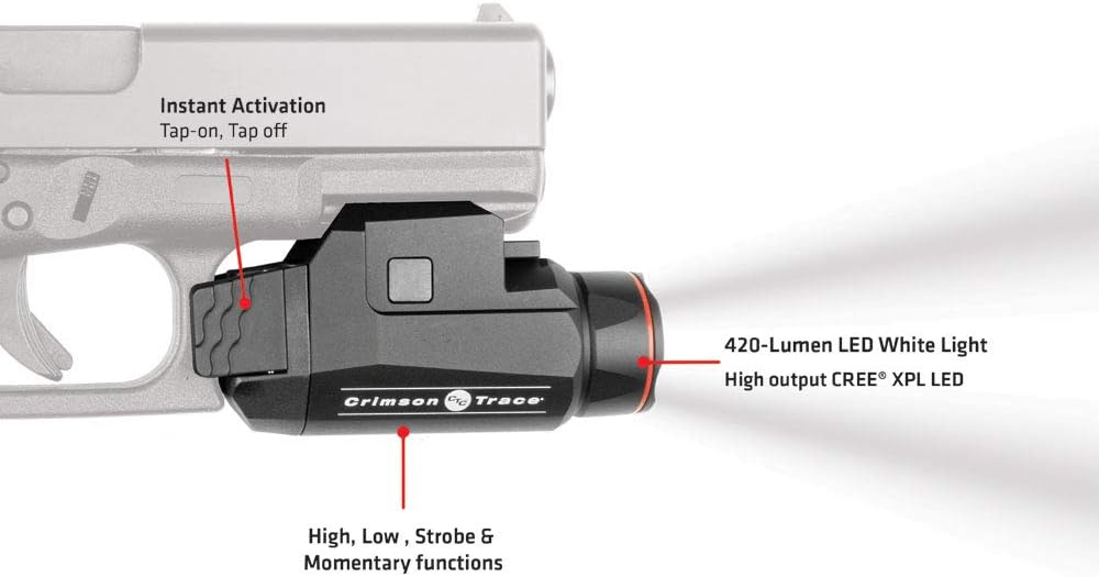 Crimson Trace CMR-208 Universal Rail Master Tactical Light with 2 Mode Flashlight and Instant Activation for Pic Rail Mounts, Shooting, Competition and Range , Black
