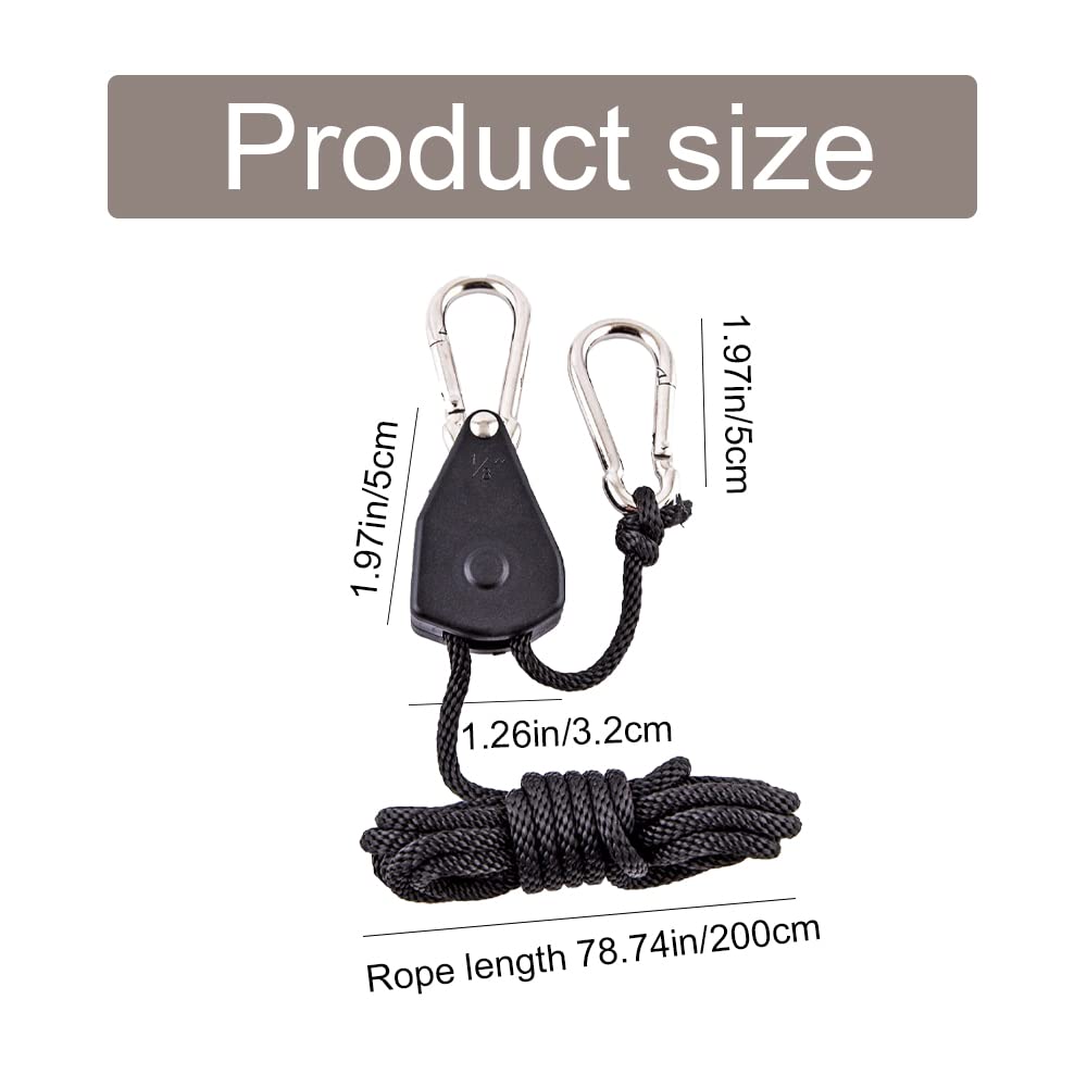 2 Pack 1/8in Heavy Duty Rope Hanger, Ttdesefu Adjustable Ratchet Plant Light Slings Buckle Tent Canopy Rope Stop Buckle Tent Guy Ropes with Pulley for Outdoor Camping Hiking(150 LB Capacity per Pair)