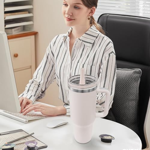 Replacement Lid for Stanley 40oz and 64oz Tumbler.Leakproof Flip Straw Lid Fit stanley Cup Quencher H2.0 40 oz/64 oz and Stanley ProTour 40oz/64oz Tumbler.(Rose Quartz,1-Pack)