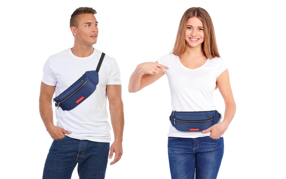 Extra-Large Crossbody Fanny Pack for Women Mens Waist Bag & Crystal Blue Belt Bags For Running Hiking Cycling and Travel