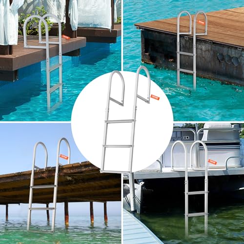 VEVOR Removable Dock Ladder 3/4/5 Steps, 350/500lbs Load Capacity, Aluminum Swim Ladders, Pontoon Boat Ladder with Nonslip Design for Lake, Marine Boarding, Pool