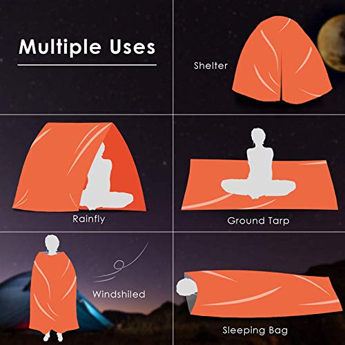 2 Packs Emergency Thermal Sleeping Bag, Survival Bivvy Sacks Blanket with Whistle, Waterproof Lightweight Survival Shelter Blanket Bag Gear for Outdoor Hiking Camping Adventure..