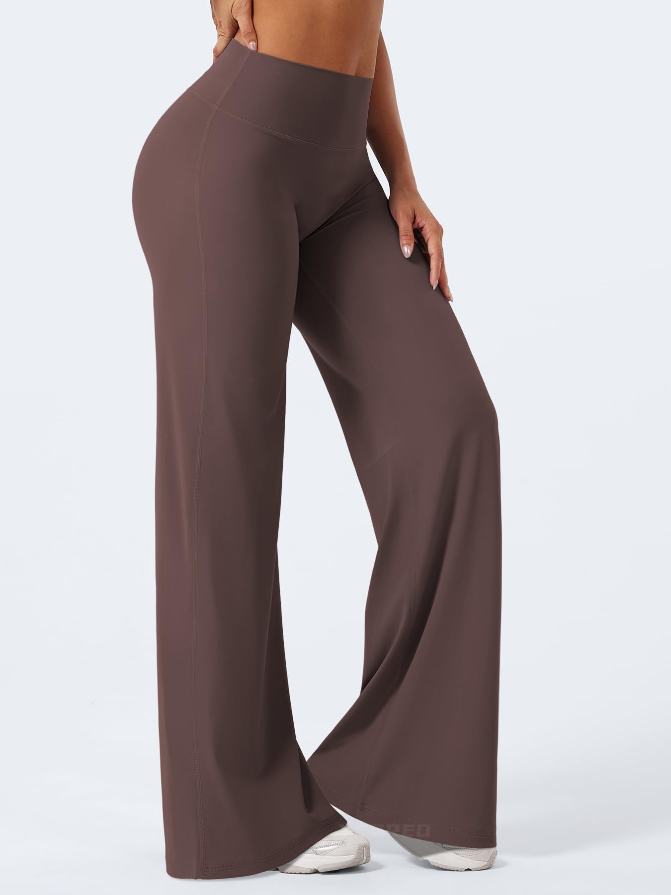 YEOREO Workout Leggings Womens No Front Seam Straight Leggings 35" High Waist Buttery Eddiy Gym Yoga Pants Plum Brown S