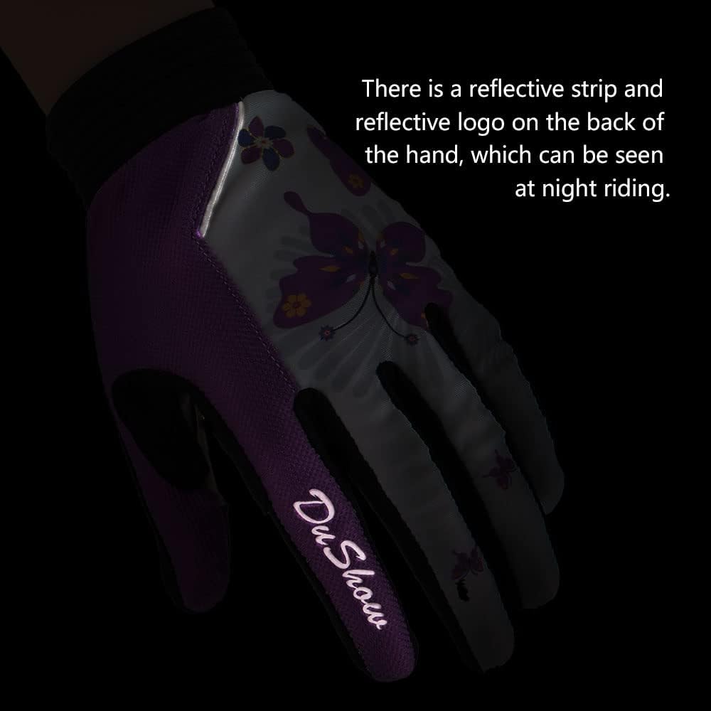 Pink Floral Cycling Gloves for Women | Full Finger Gel Padded Workout Gloves