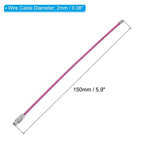 PATIKIL 5.9" Length Wire Keychain Cable, 6 Pack Stainless Steel 2mm Key Ring Loop for Outdoor Hiking Hanging Luggage Tag Keys ID Card, Pink