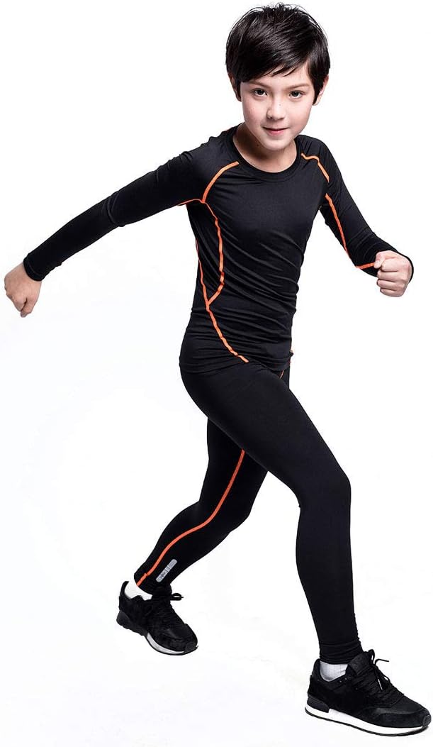 2/3/4 Pcs Boys Girls Base Layer Athletic Compression Leggings and Shirts Thermal Underwear Set Running Pants Tights