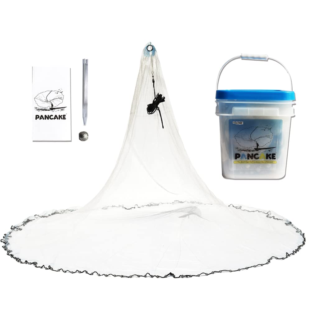 BasicGear Pancake Cast Net, 6ft Radius with 3/16 inch Mesh, Pure Lead 1.25 LB for Freshwater and Saltwater, Professional Grade and Upgraded Material, Throw Style for Bait Trap Fish
