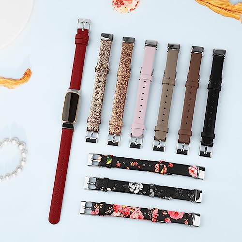 Vancle Leather Watch Band Compatible with Fitbit Luxe - Black, Adjustable Replacement Strap for Women & Men