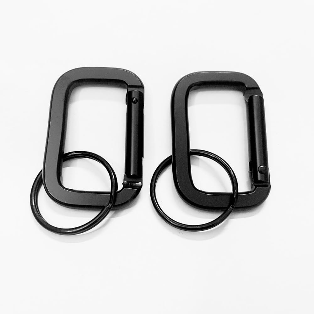 DraCra 6 Pack Rectangle Carabiner with Black Key Rings Carabiner Clips D Ring Spring Snap Hook Keychain Clip Carabeaner Caribeaner Clips for Keys Hiking Backpack Tactical Straps Bag