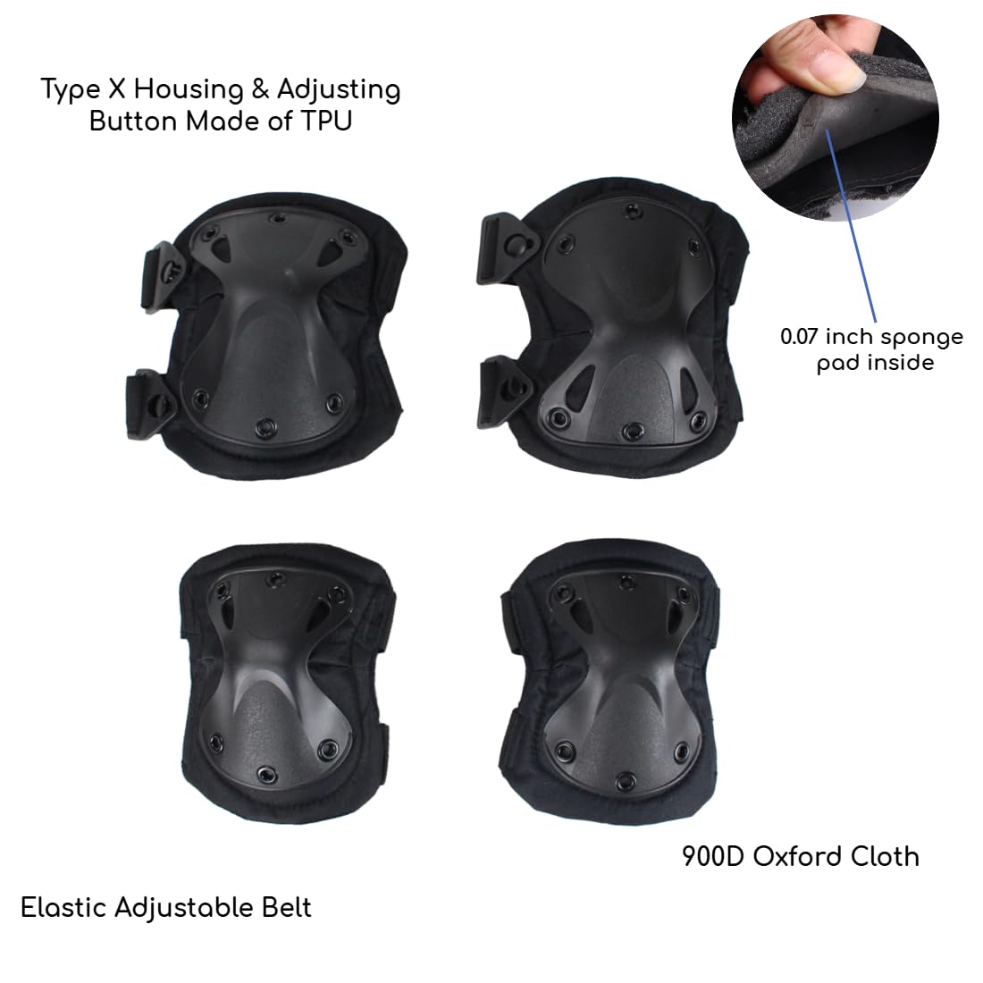 Pack of 4 Tactical Knee & Elbow Protective Pads Guard Black Knee and Elbow Pads Adjustable Shoulder Straps Gel Knee Pads for Paintball Heavy Duty Elbow and Knee Protective Pads for Outdoor Work
