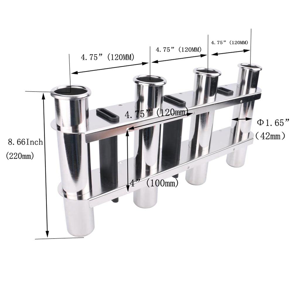 4 Tube Fishing Rod Holder, Marine Stainless Steel 4 Link Rod Holder, Rod Pod with Toolbar for Marine Yacht, Boat, Camper, Truck, RV