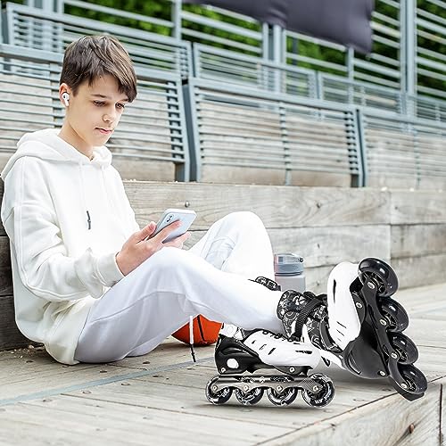 Kids Adjustable Inline Skates with Light Up Wheels - Black, Medium-Big Kid