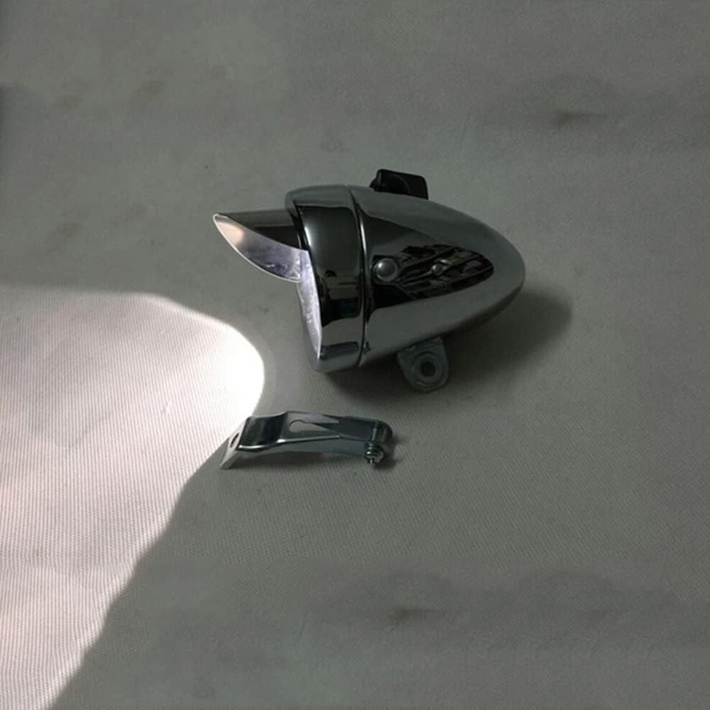Metal Chrome Silver Shell Bright Classical Cool Bicycle Headlight Retro Vintage Bike LED Light Night Riding Safety Front Fog Head Lamp Headlamp