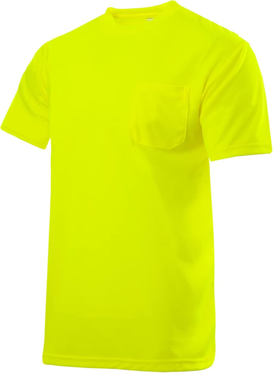 JORESTECH Safety High Visibility Orange or Yellow Short Sleeve Work T Shirt with Chest Pocket, Moisture Wicking Fabric