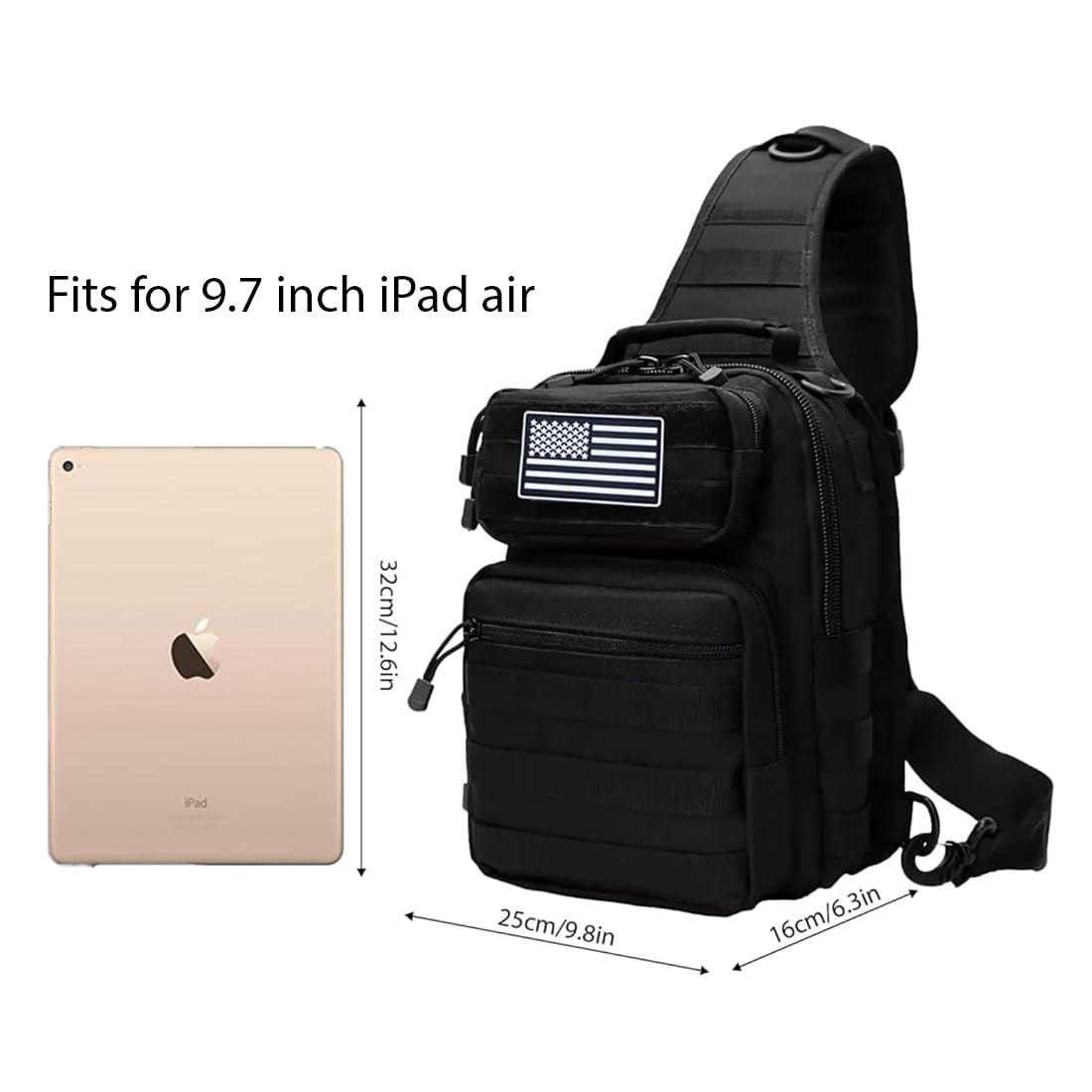 GAZJYUSP Tactical travel sling bag Molle Crossbody bag Small tactical concealed carry bag Over the shoulder bag Daypack Range Bag Shoulder pack Hunting chest Bag (Black)