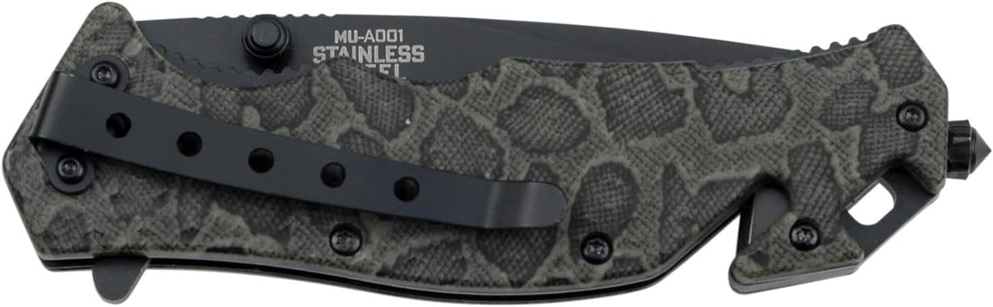 Master USA MU-A001 Series Spring Assist Folding Knife, Black Blade, 4-1/2-Inch Closed