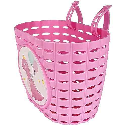 Girls Pink Bike Basket, Cute Bicycle Front Handlebar Basket, Adjustable Plastic Tricycle Basket for Kids, Baby Girls, Toddlers