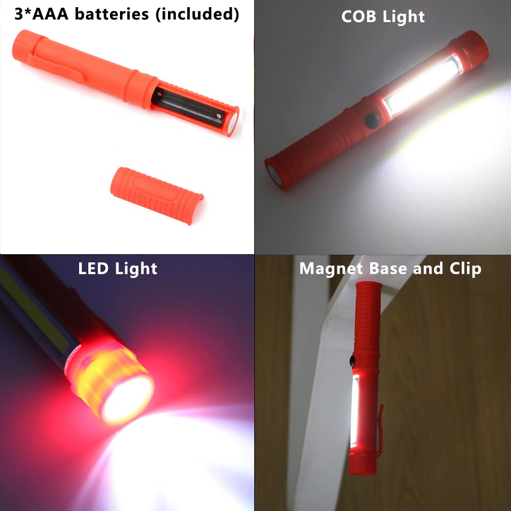 LED Work Light Magnetic Flashlights,Unique Cool Gadget Tool for Men Dad Husband Gift Idea,Portable Battery COB Work Lamp for Mechanic,BBQ,Car,Camping,Emergency (2 Pack,Orange,Batteries Included)