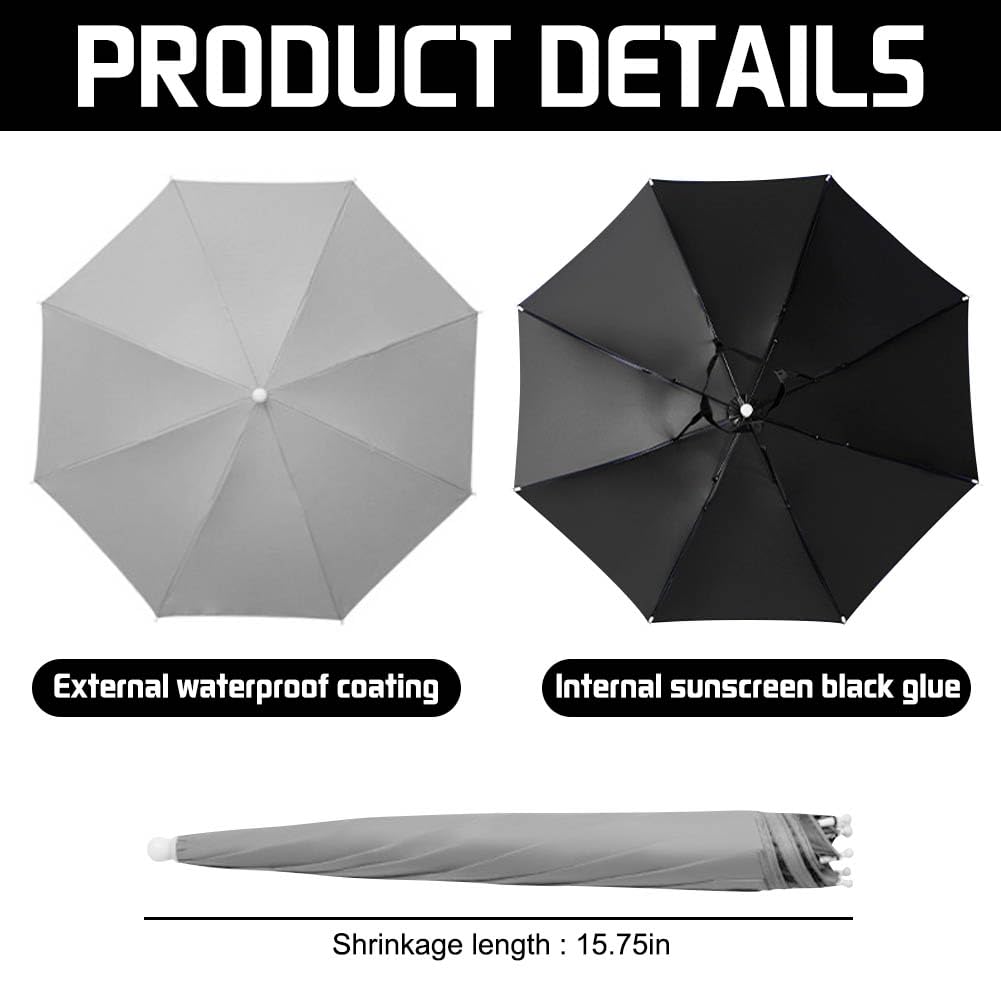 JOONOR Umbrella Hat Pack of 2 -Fishing Umbrella Hat Folding Adjustable Sun Rain Cap, 27”Hands Free Umbrellas, 8-Ribs Anti-UV Waterproof Headwear for Outdoor Fishing Sunshade,Black+Grey