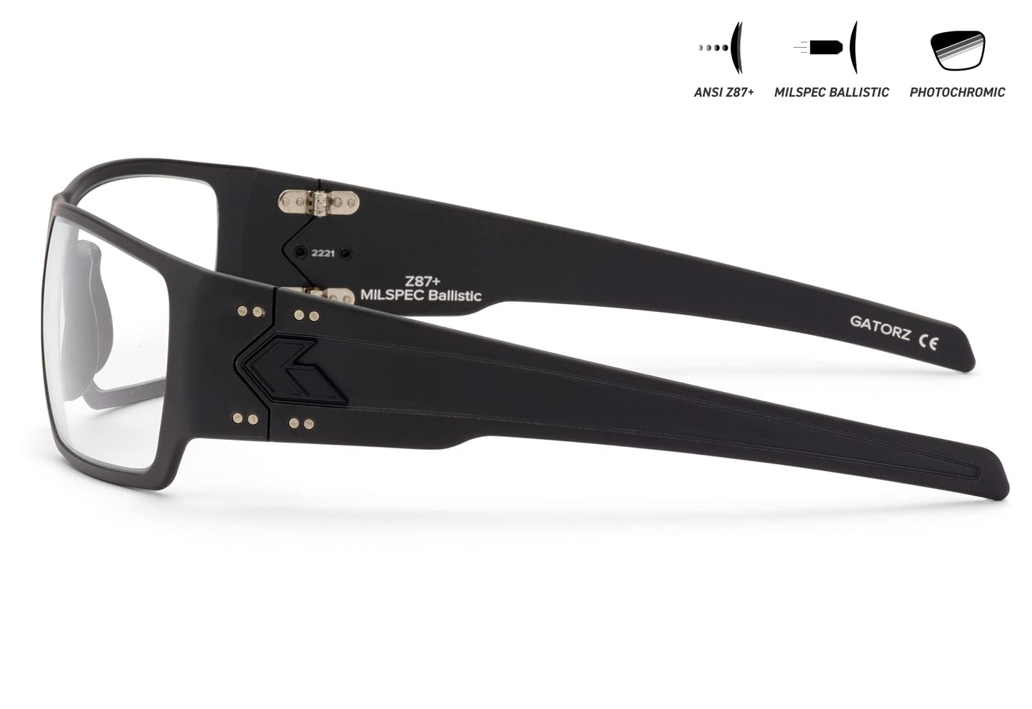 Gatorz Magnum Sunglass, Black Anodized Frame, Black Logo, ANSI Z87+/MILSPEC Ballistic, Photochromic Lens - Made in the USA - GZ-01-005