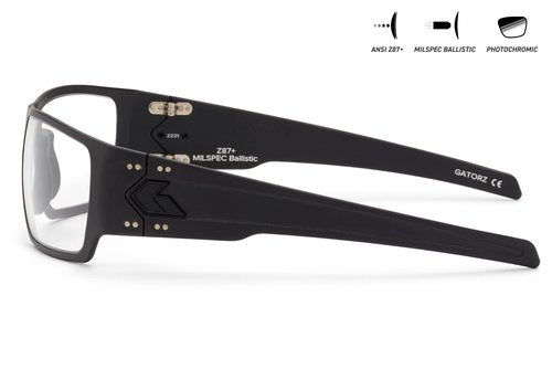 Gatorz Magnum Sunglass, Black Anodized Frame, Black Logo, ANSI Z87+/MILSPEC Ballistic, Photochromic Lens - Made in the USA - GZ-01-005
